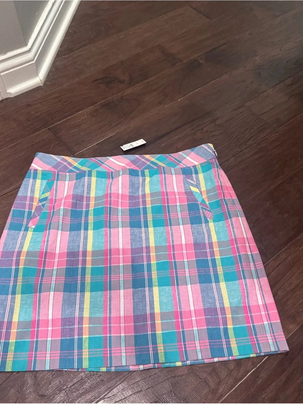 Talbots Madras Plaid Pastel linen cotton blend skirt size 12 NWT